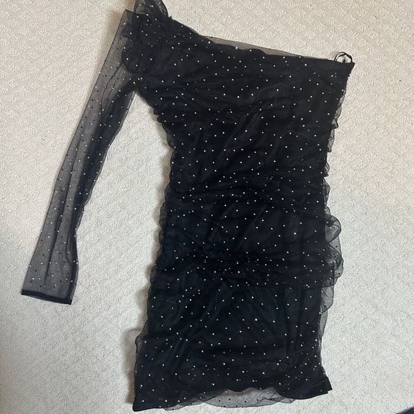 NWT ZARA | Bejewelled Asymmetric Black Tulle Dress SZ L - Picture 12 of 15